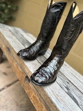 Black Cherry Authentic Crocodile Head-Cut Cowboy Boots In Size 9 D